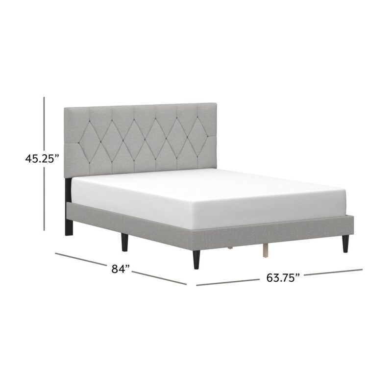 Mainstays Hillside Diamond Tufted Upholstered Queen Platform Bed, Gray - Image 6