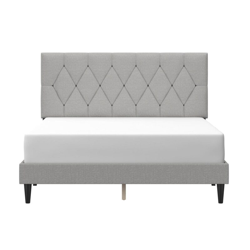Mainstays Hillside Diamond Tufted Upholstered Queen Platform Bed, Gray - Image 4