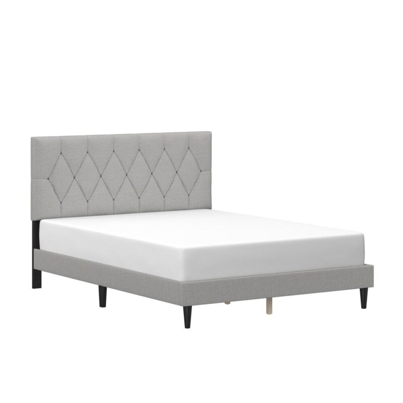 Mainstays Hillside Diamond Tufted Upholstered Queen Platform Bed, Gray - Image 3