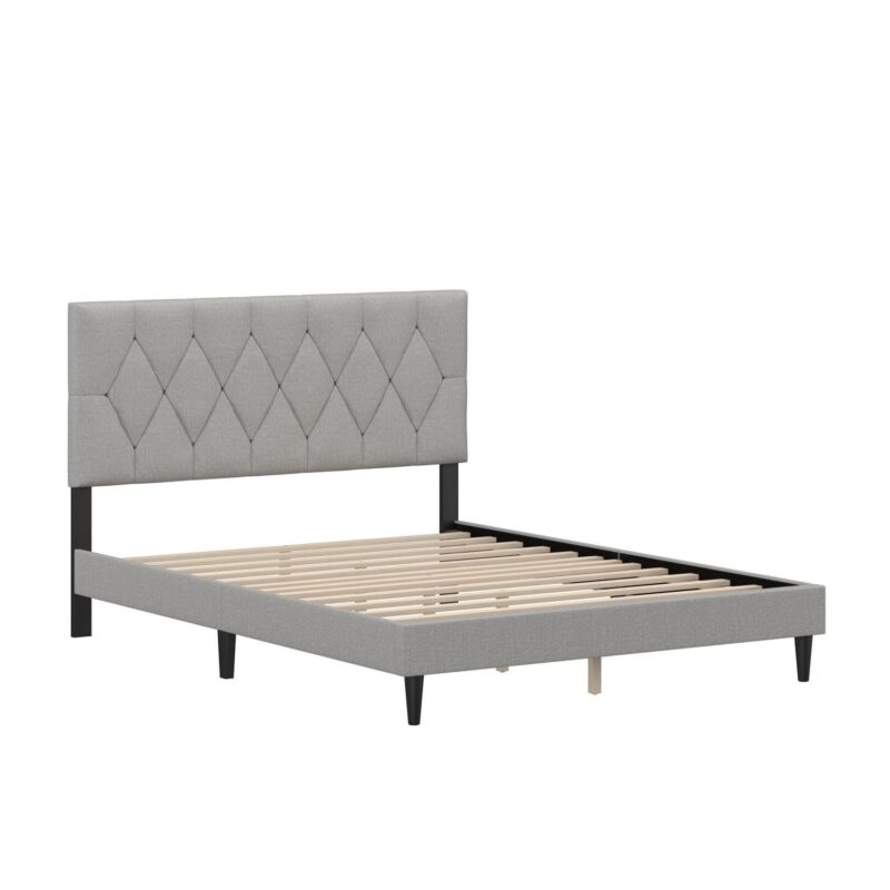 Mainstays Hillside Diamond Tufted Upholstered Queen Platform Bed, Gray - Image 10