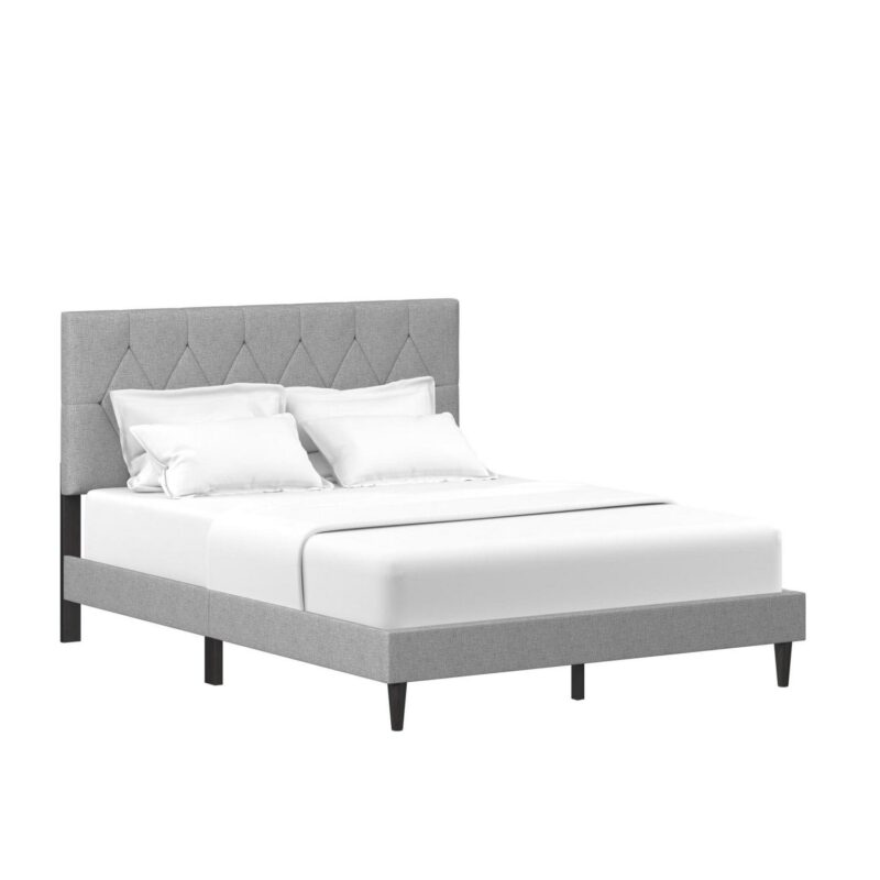 Mainstays Hillside Diamond Tufted Upholstered Queen Platform Bed, Gray - Image 11