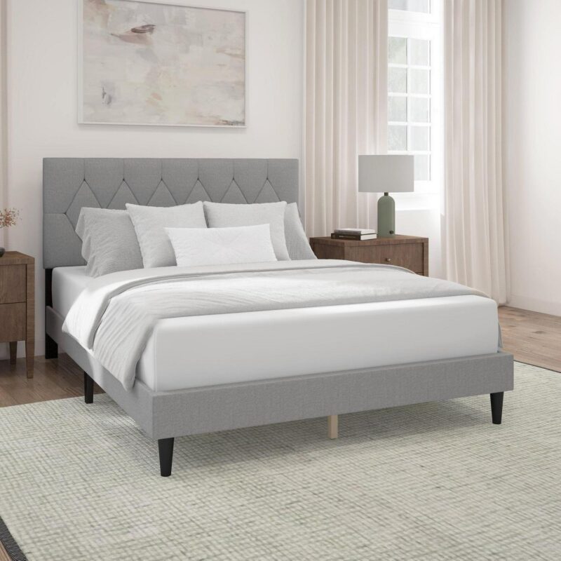Mainstays Hillside Diamond Tufted Upholstered Queen Platform Bed, Gray - Image 15