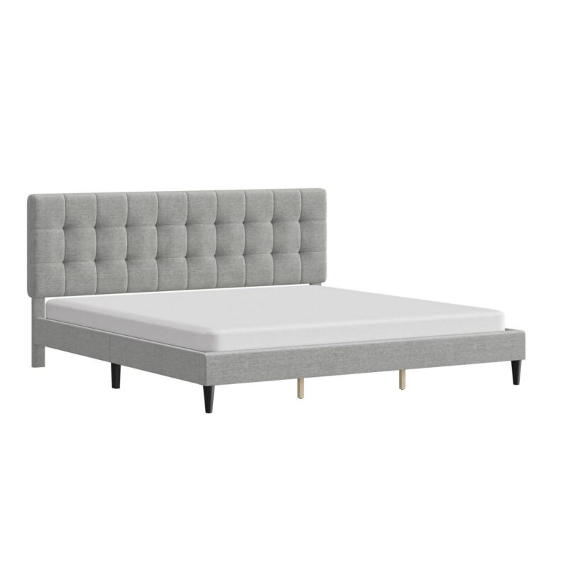 Mainstays Hillside Square Tufted Upholstered King Platform Bed, Light Gray Fabric - Image 21