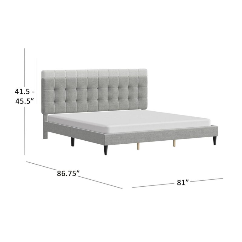 Mainstays Hillside Square Tufted Upholstered King Platform Bed, Light Gray Fabric - Image 8