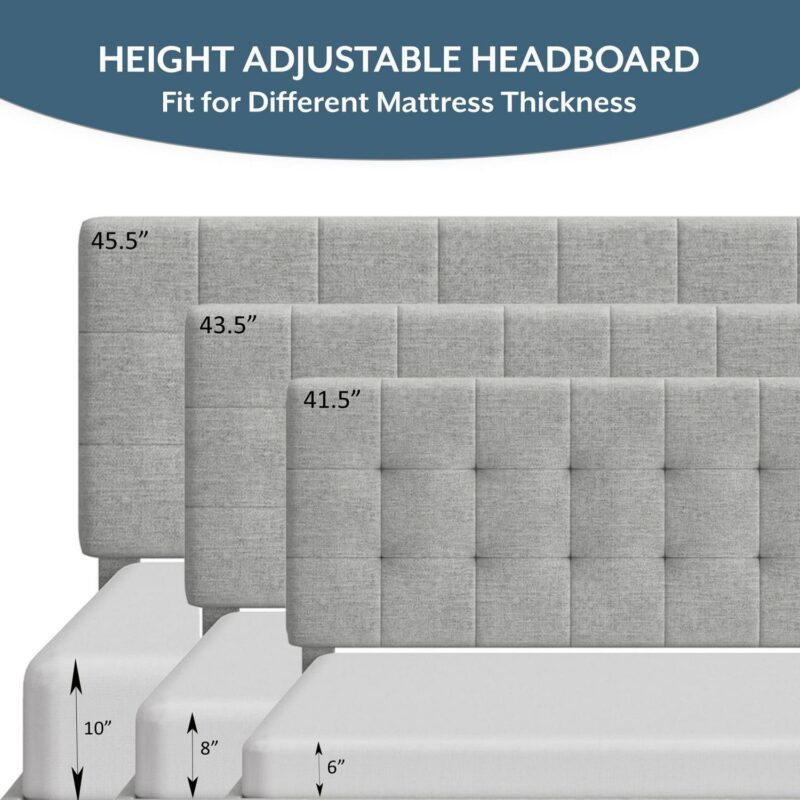 Mainstays Hillside Square Tufted Upholstered King Platform Bed, Light Gray Fabric - Image 20