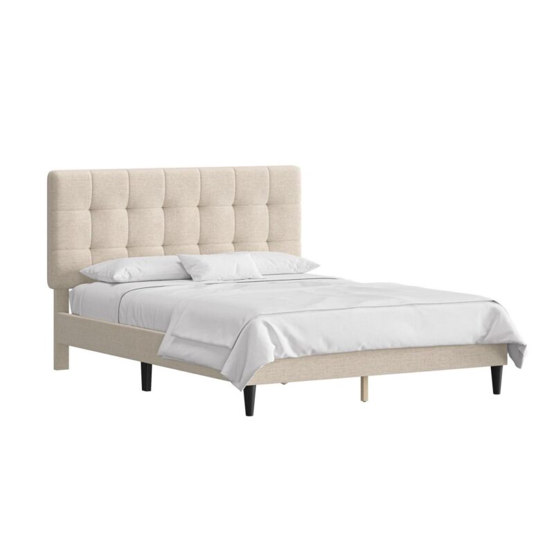 Mainstays Hillside Square Tufted Upholstered Full Platform Bed, Ivory Fabric - Image 17