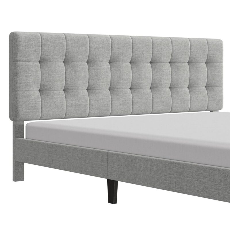 Mainstays Hillside Square Tufted Upholstered King Platform Bed, Light Gray Fabric - Image 9