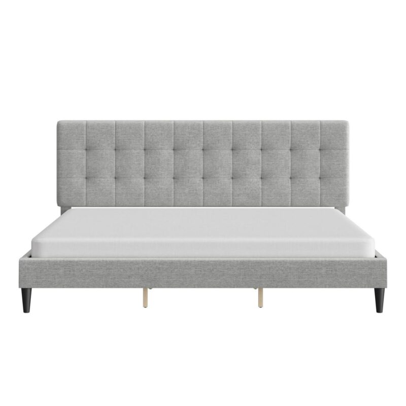 Mainstays Hillside Square Tufted Upholstered King Platform Bed, Light Gray Fabric - Image 14