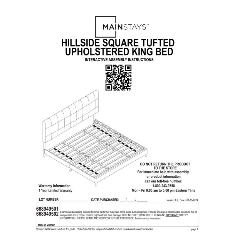 Mainstays Hillside Square Tufted Upholstered King Platform Bed, Light Gray Fabric - Image 15