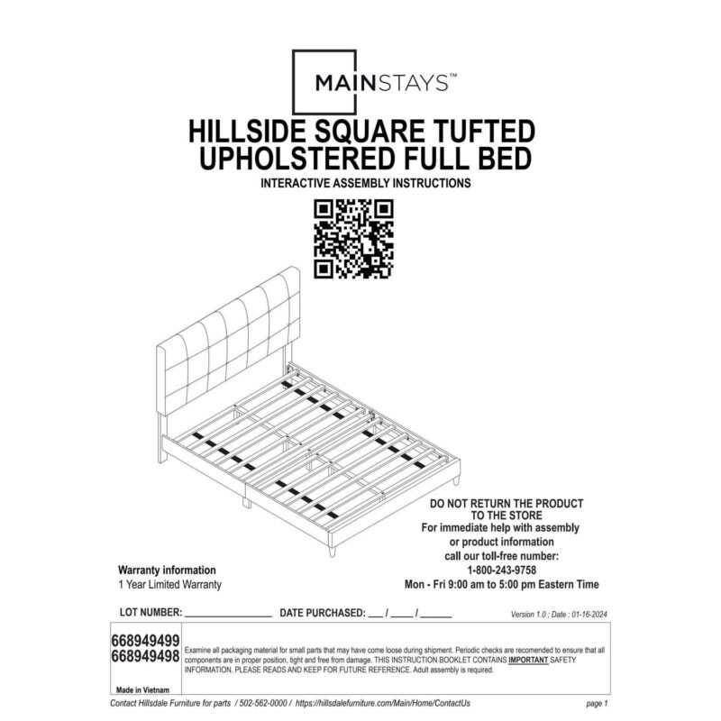 Mainstays Hillside Square Tufted Upholstered Full Platform Bed, Ivory Fabric - Image 18