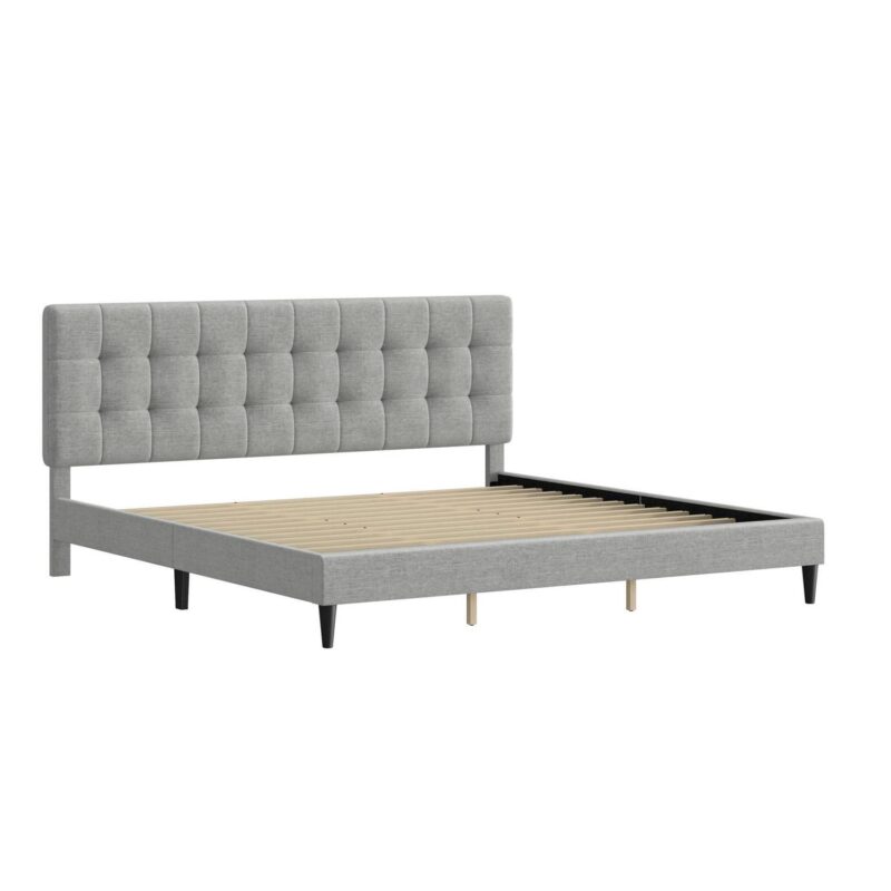 Mainstays Hillside Square Tufted Upholstered King Platform Bed, Light Gray Fabric - Image 10