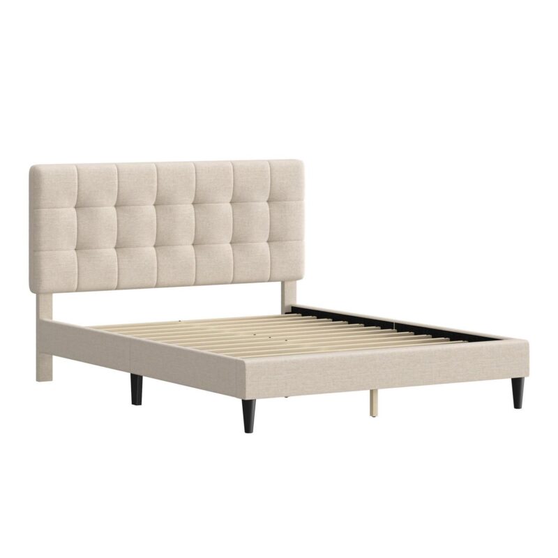 Mainstays Hillside Square Tufted Upholstered Full Platform Bed, Ivory Fabric - Image 8