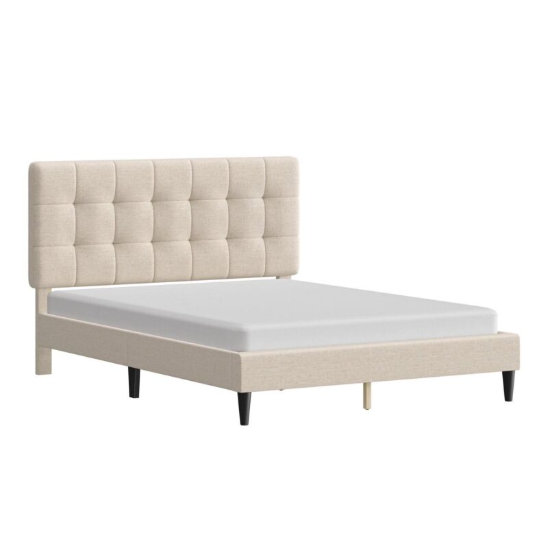 Mainstays Hillside Square Tufted Upholstered Full Platform Bed, Ivory Fabric - Image 9