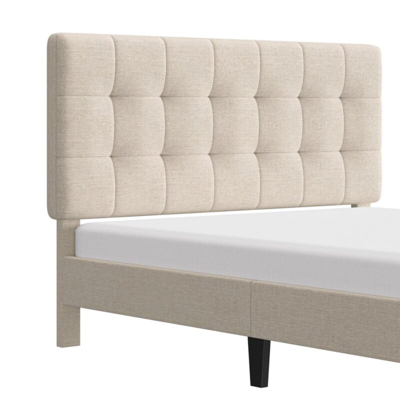 Mainstays Hillside Square Tufted Upholstered Full Platform Bed, Ivory Fabric - Image 13