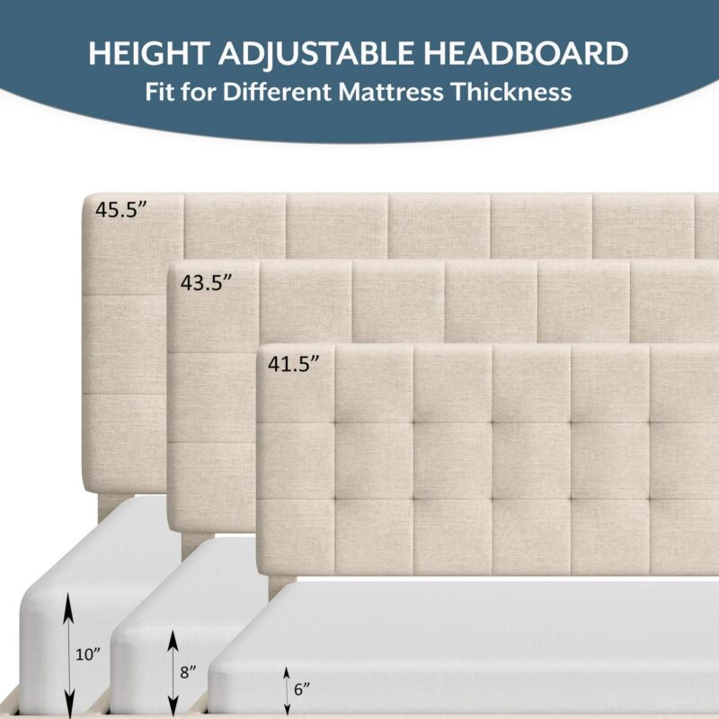 Mainstays Hillside Square Tufted Upholstered Full Platform Bed, Ivory Fabric - Image 3