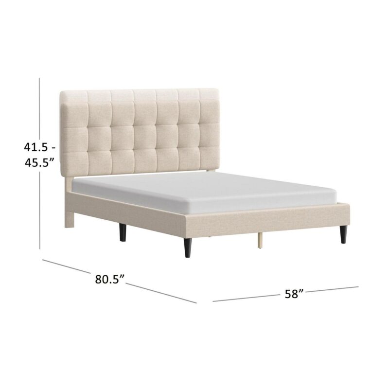 Mainstays Hillside Square Tufted Upholstered Full Platform Bed, Ivory Fabric - Image 7