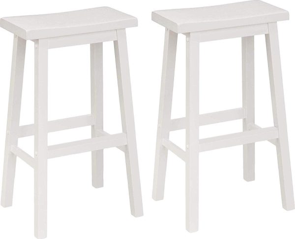 Mainstays Indoor Counter Height Backless Saddle Wood Stool Set of 2 In White.