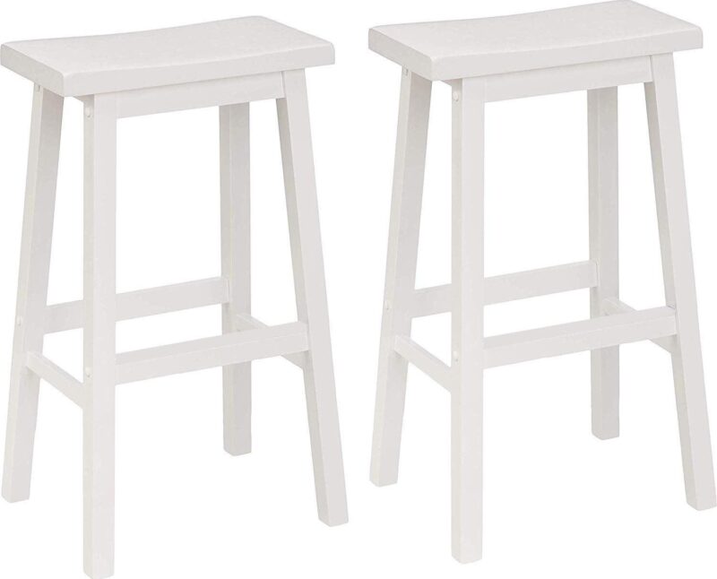 Mainstays Indoor Counter Height Backless Saddle Wood Stool Set of 2 In White.
