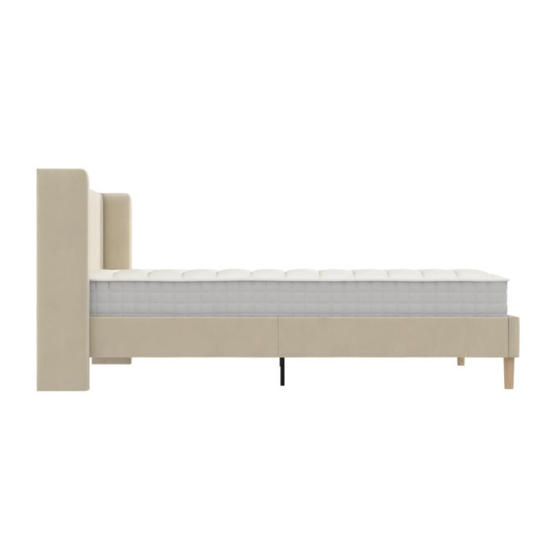 Mainstays Kelsey Upholstered Wingback Platform Bed, Queen, Cream Velvet - Image 7
