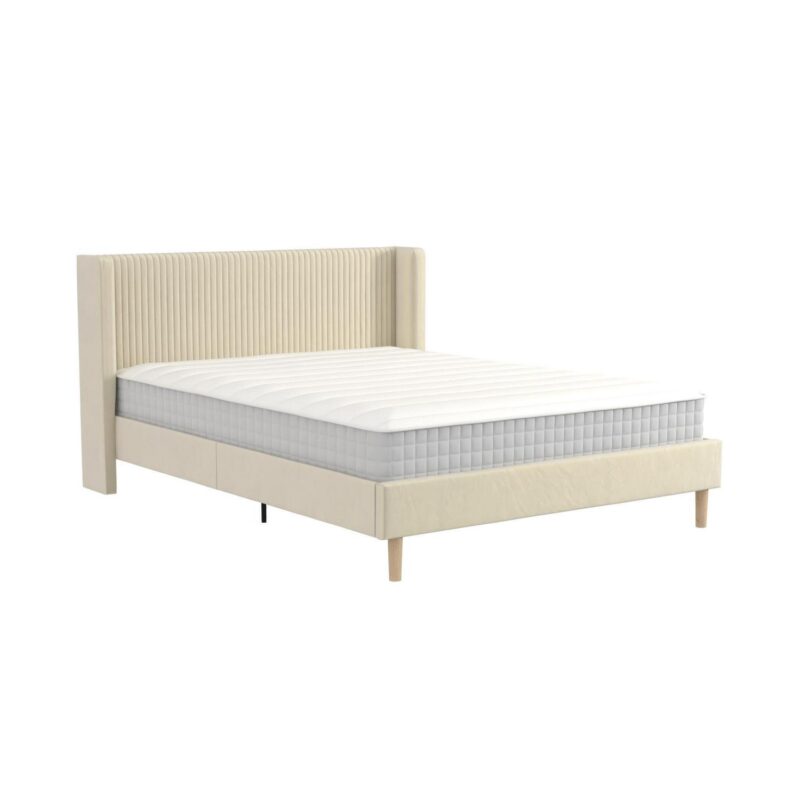 Mainstays Kelsey Upholstered Wingback Platform Bed, Queen, Cream Velvet - Image 14