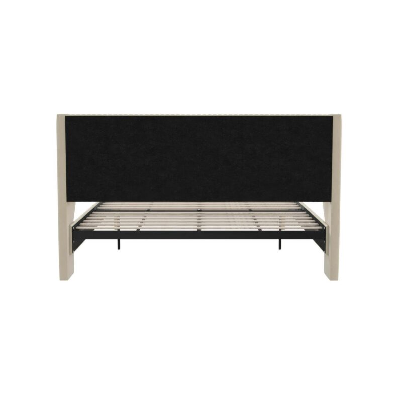 Mainstays Kelsey Upholstered Wingback Platform Bed, Queen, Cream Velvet - Image 11