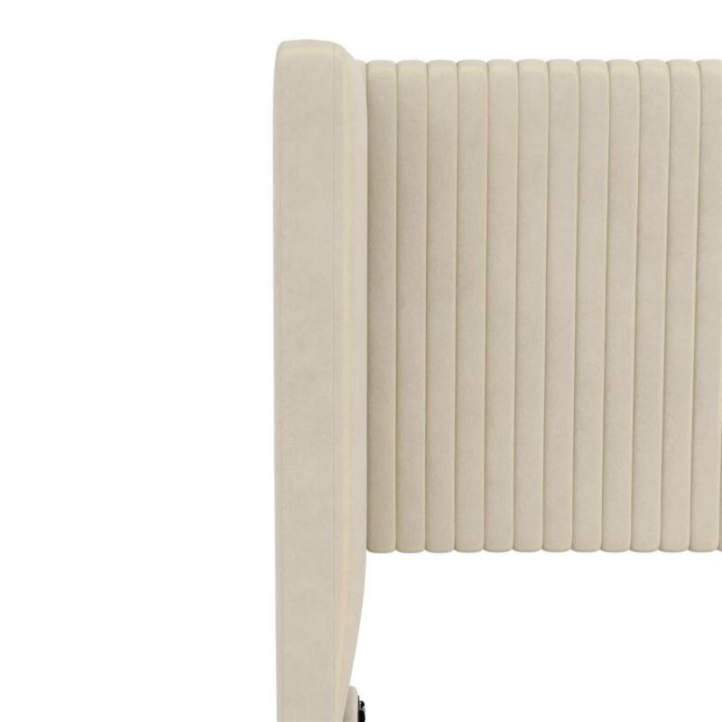 Mainstays Kelsey Upholstered Wingback Platform Bed, Queen, Cream Velvet - Image 5