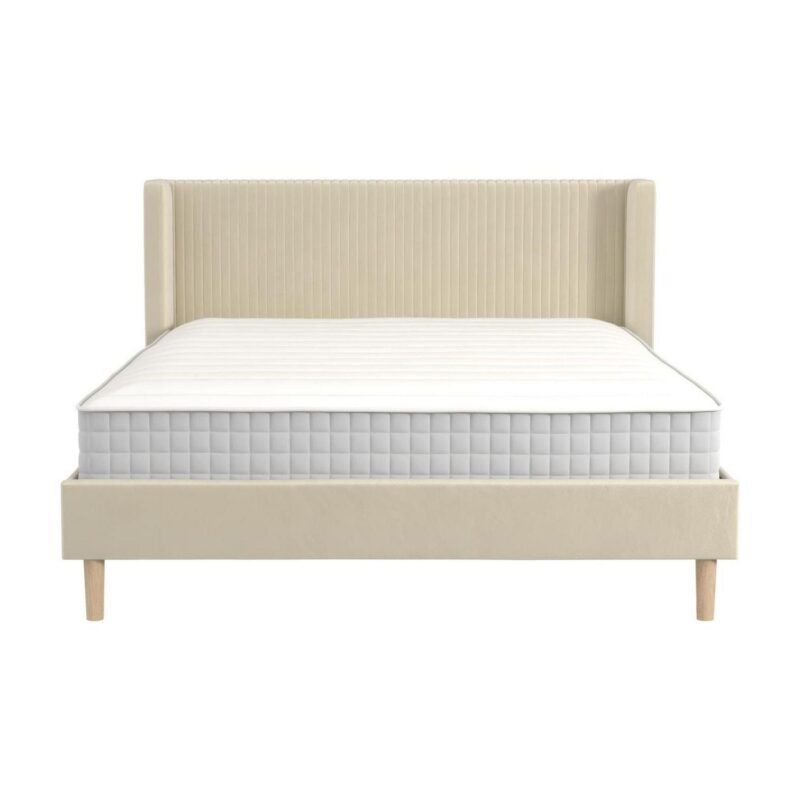 Mainstays Kelsey Upholstered Wingback Platform Bed, Queen, Cream Velvet - Image 13