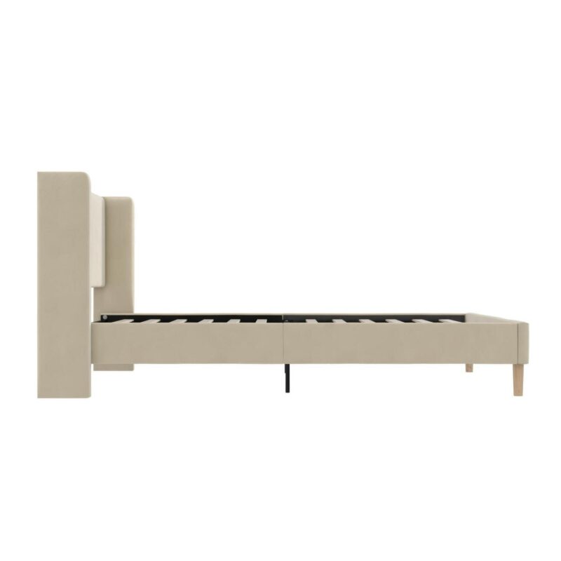 Mainstays Kelsey Upholstered Wingback Platform Bed, Queen, Cream Velvet - Image 6