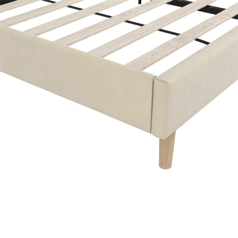 Mainstays Kelsey Upholstered Wingback Platform Bed, Queen, Cream Velvet - Image 9