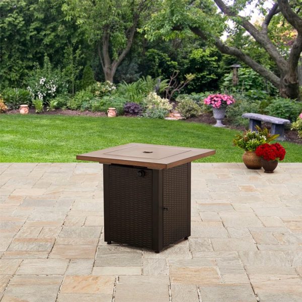 Mainstays Laurel 28  Square 48,000 BTU Propane Gas Fire Pit Table with Lava Rocks and Metal Lid