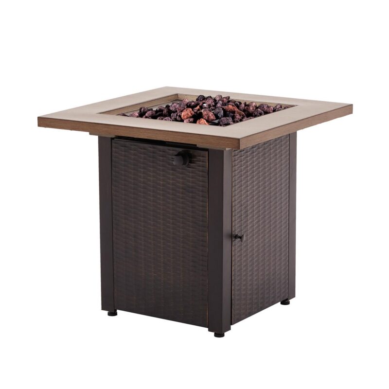 Mainstays Laurel 28  Square 48,000 BTU Propane Gas Fire Pit Table with Lava Rocks and Metal Lid - Image 3