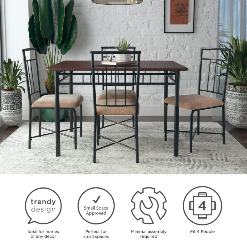 Mainstays Louise Traditional 5-Piece Wood and Metal Dining Set, Deep Walnut - Image 9