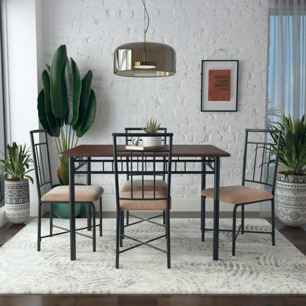 Mainstays Louise Traditional 5-Piece Wood and Metal Dining Set, Deep Walnut