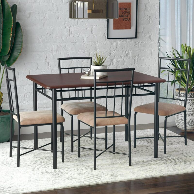 Mainstays Louise Traditional 5-Piece Wood and Metal Dining Set, Deep Walnut - Image 2