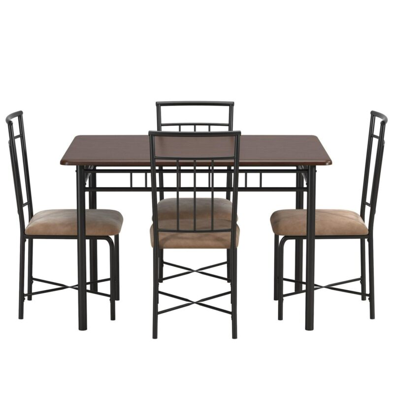 Mainstays Louise Traditional 5-Piece Wood and Metal Dining Set, Deep Walnut - Image 5