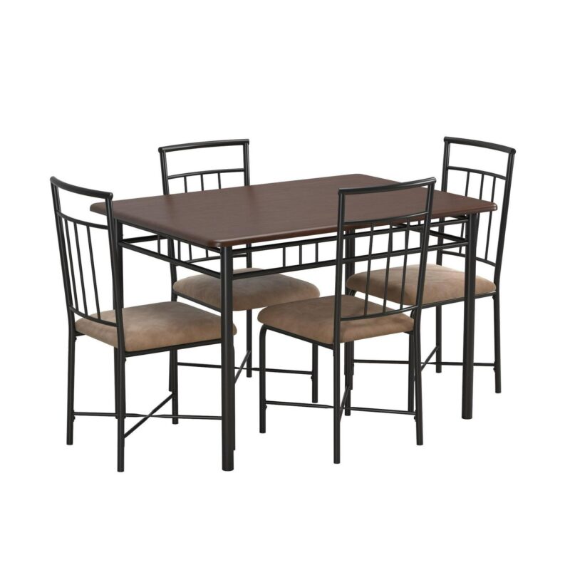 Mainstays Louise Traditional 5-Piece Wood and Metal Dining Set, Deep Walnut - Image 4
