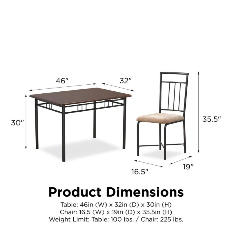 Mainstays Louise Traditional 5-Piece Wood and Metal Dining Set, Deep Walnut - Image 10