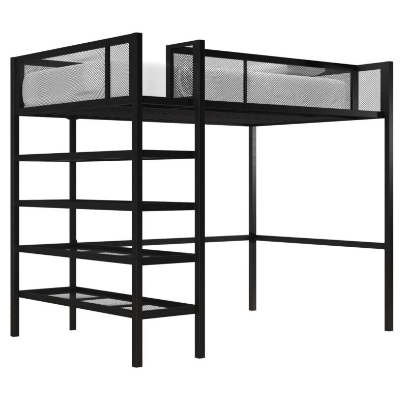 Mainstays Metal Storage Loft Bed with Book Case, Black, Twin - Image 4