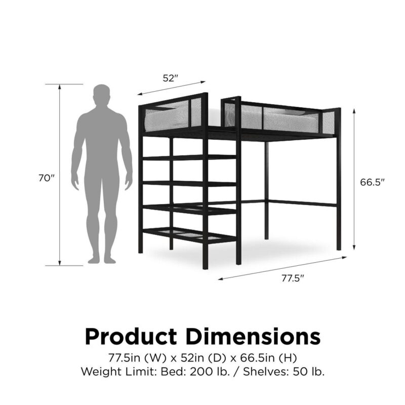 Mainstays Metal Storage Loft Bed with Book Case, Black, Twin - Image 8
