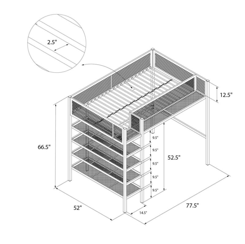 Mainstays Metal Storage Loft Bed with Book Case, Black, Twin - Image 15