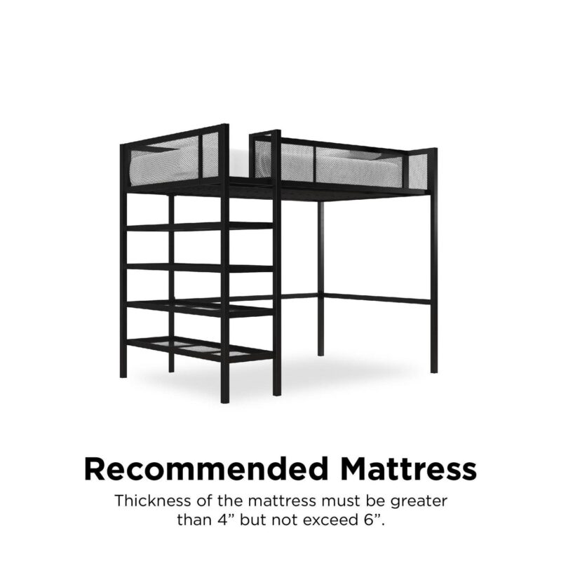 Mainstays Metal Storage Loft Bed with Book Case, Black, Twin - Image 7