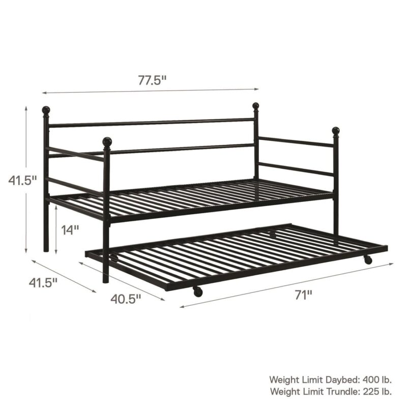Mainstays Modern Metal Daybed with Trundle, Twin Size Frame, Black - Image 9
