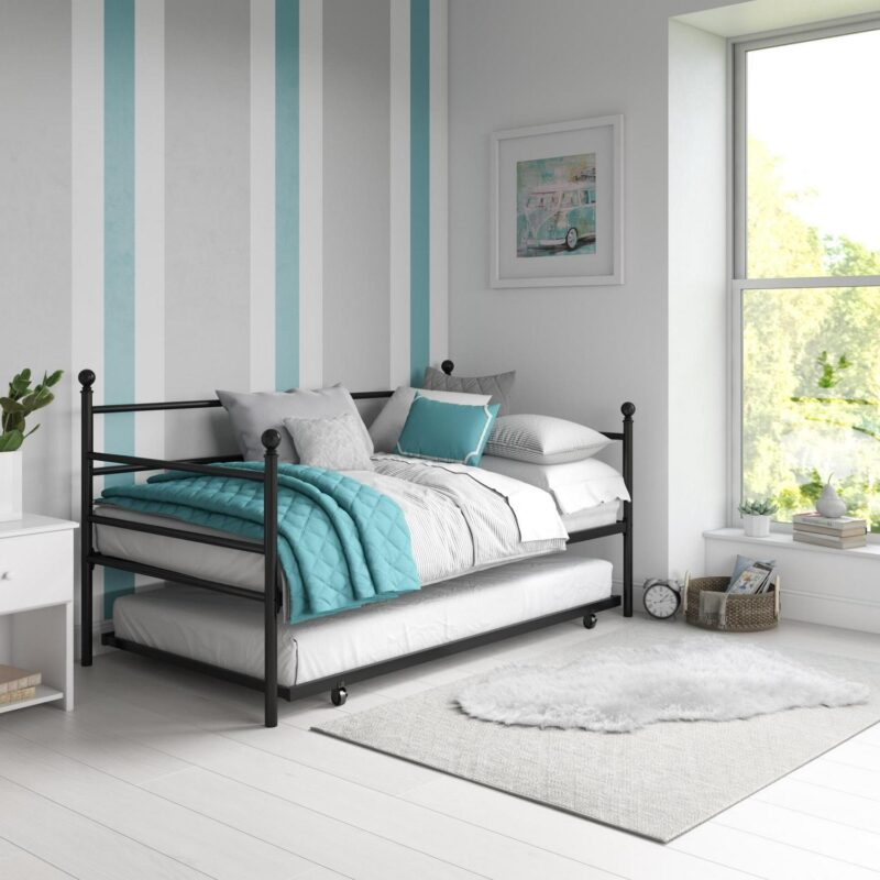 Mainstays Modern Metal Daybed with Trundle, Twin Size Frame, Black - Image 2