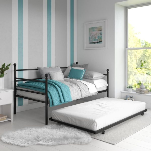 Mainstays Modern Metal Daybed with Trundle, Twin Size Frame, Black