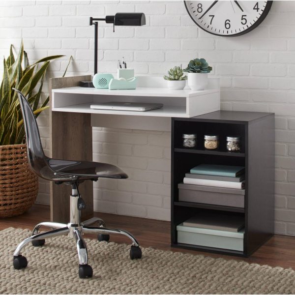 Mainstays Multicolored Stack Desk and Urban Shop Faux Fur Armless Swivel Task Office Chair Set