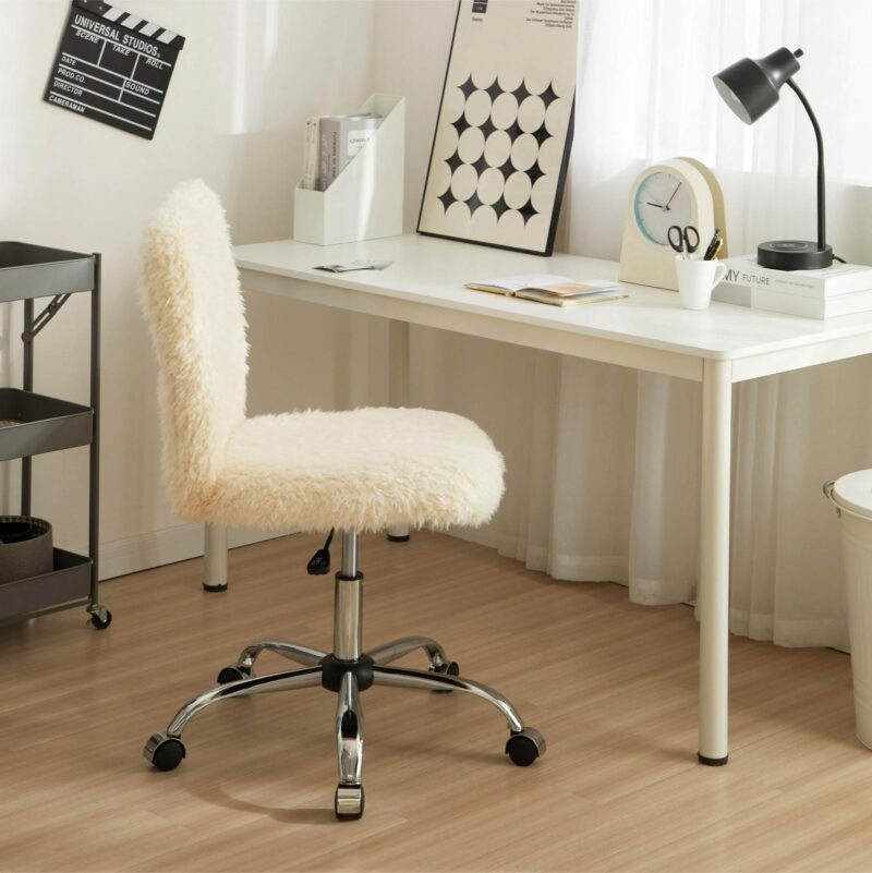 Mainstays Multicolored Stack Desk and Urban Shop Faux Fur Armless Swivel Task Office Chair Set - Image 3