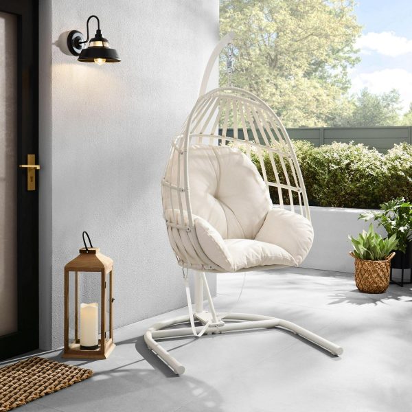 Mainstays Outdoor Wicker Patio Hanging Egg Chair, White