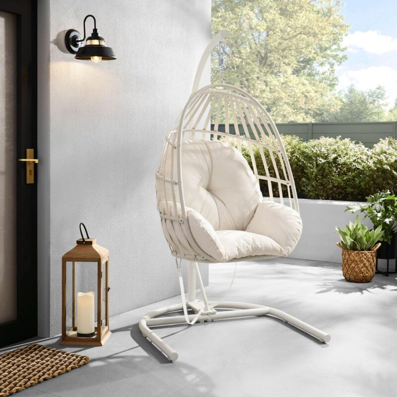 Mainstays Outdoor Wicker Patio Hanging Egg Chair, White