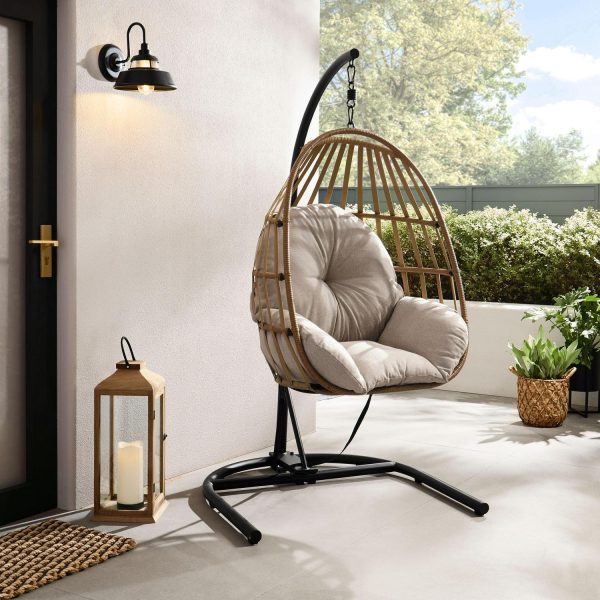 Mainstays Outdoor Wicker Hanging Egg Chair, Tan