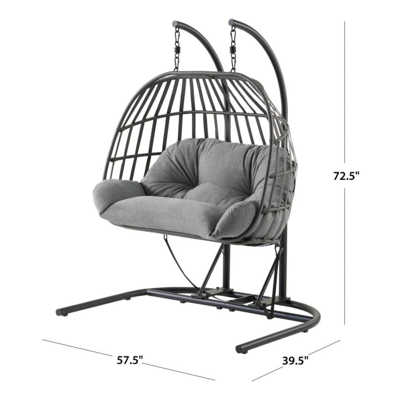 Mainstays Outdoor Wicker Patio Double Hanging Egg Chair, Gray - Image 3